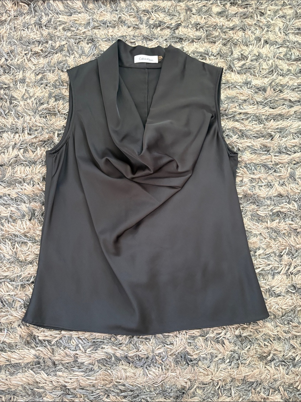 Calvin Klein Charcoal Satin Draped Cowl Neck Sleeveless Top XS